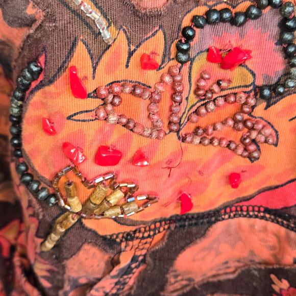 Chico's full zip Cotton sweatshirt beaded floral stretchy jacket XL 16 red brown - Picture 9 of 17